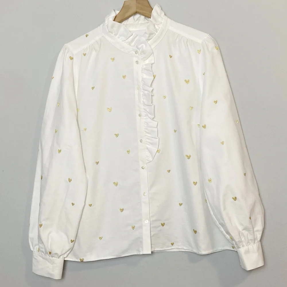Sezane Chlo Gold Hearts Embroidered Shirt - Picture 5 of 12